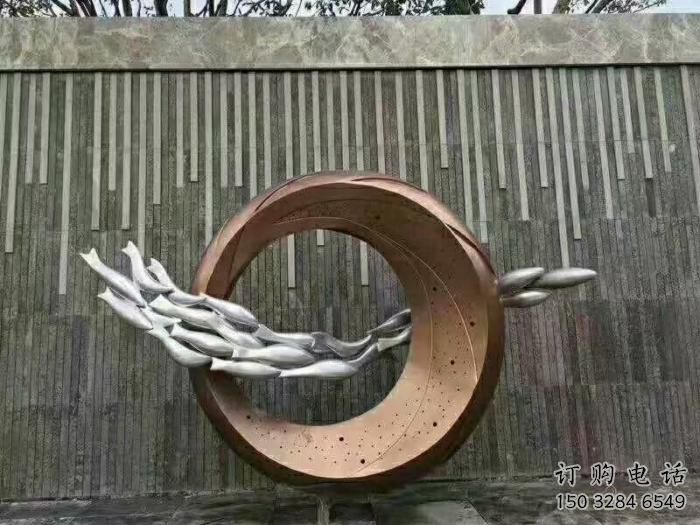 幾何魚躍龍門雕塑廠家 中式戶外創(chuàng)意擺件 