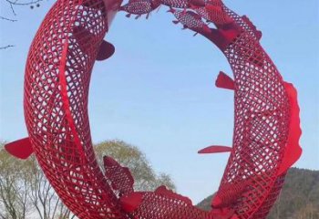 鏤空鯉魚跳龍門雕塑廠家 現代抽象烤漆擺件 