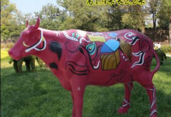 仿真花牛雕塑廠家 大型抽象擺件 公園噴漆花牛雕塑