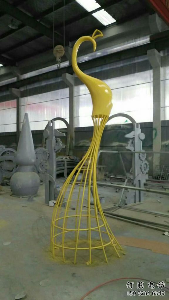 鏤空鳳鳥雕塑廠家 現代抽象擺件 房地產切面鳳鳥雕塑