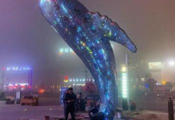 幾何鯨魚雕塑廠家 中式廣場擺件 戶外切面鯨魚雕塑