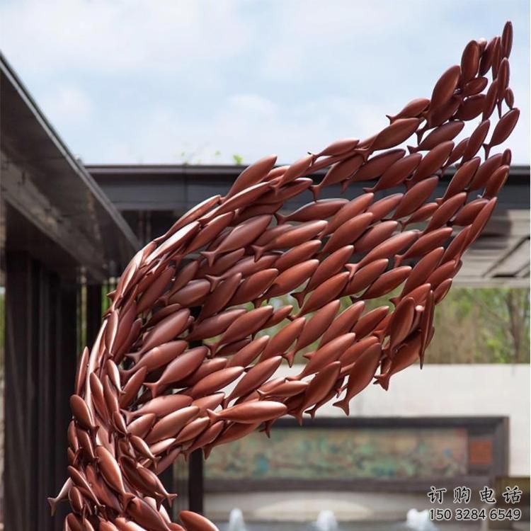 烤漆魚群雕塑廠家 海洋賓館擺件 現(xiàn)代抽象魚群雕塑