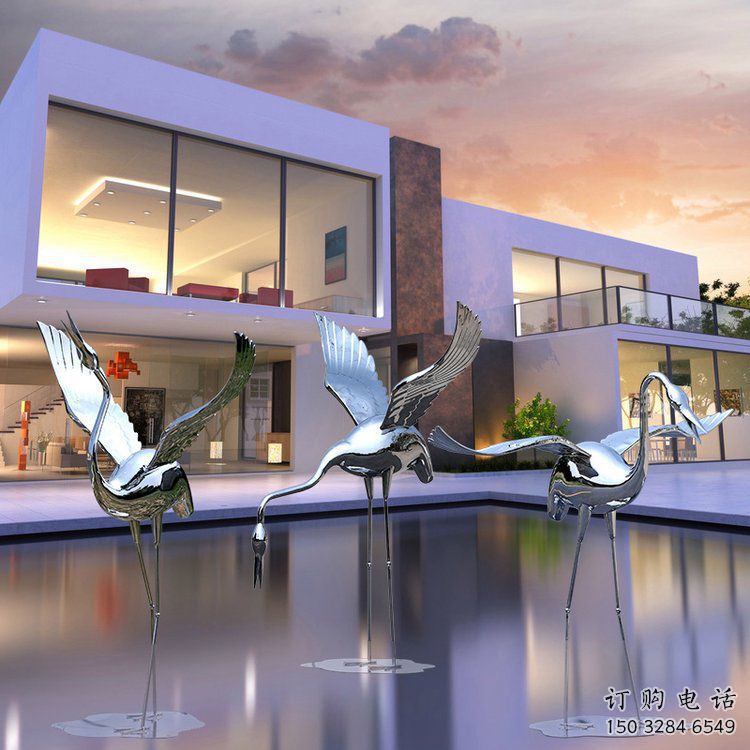 商場仙鶴雕塑廠家 中式抽象小品 現代拉絲仙鶴雕塑