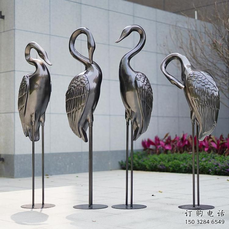 公園鶴雕塑廠家 中式啞光小品 風景區仿古鶴雕塑