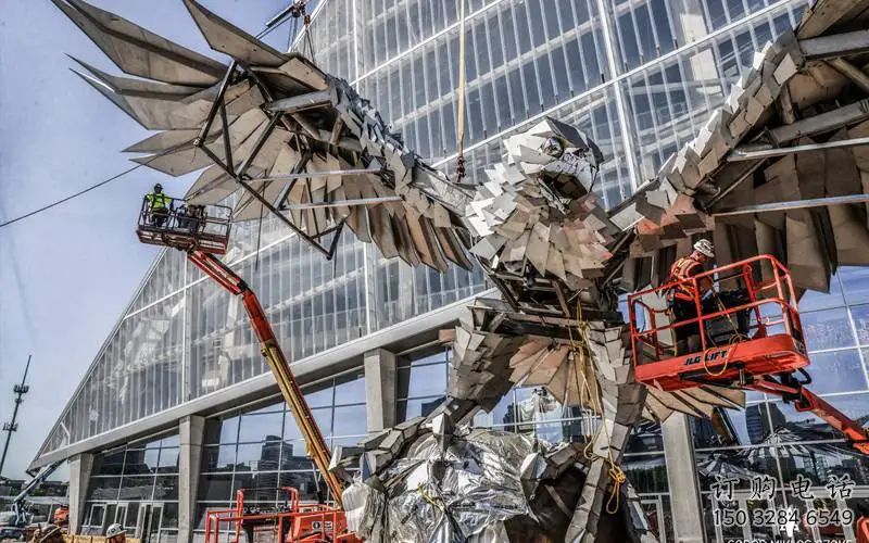 異形老鷹雕塑廠家 戶外抽象擺件 酒店拉絲老鷹雕塑