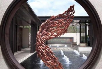 幾何魚群雕塑廠家 中式戶外擺件 現代切面魚群雕塑
