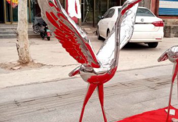 幾何仙鶴雕塑廠家 中式抽象擺件 戶外鏡面仙鶴雕塑