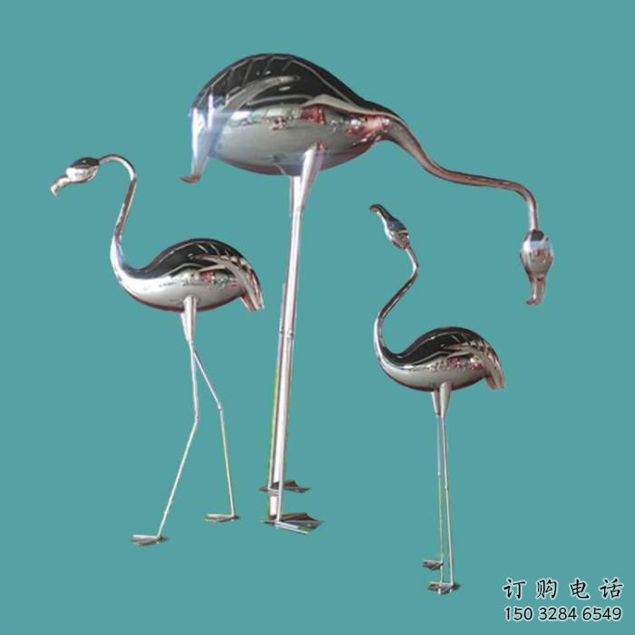 商場火烈鳥雕塑廠家 中式戶外小品 酒店鏡面火烈鳥雕塑