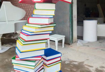 彩繪書山雕塑廠家 現(xiàn)代創(chuàng)意擺件 街頭不銹鋼書山雕塑