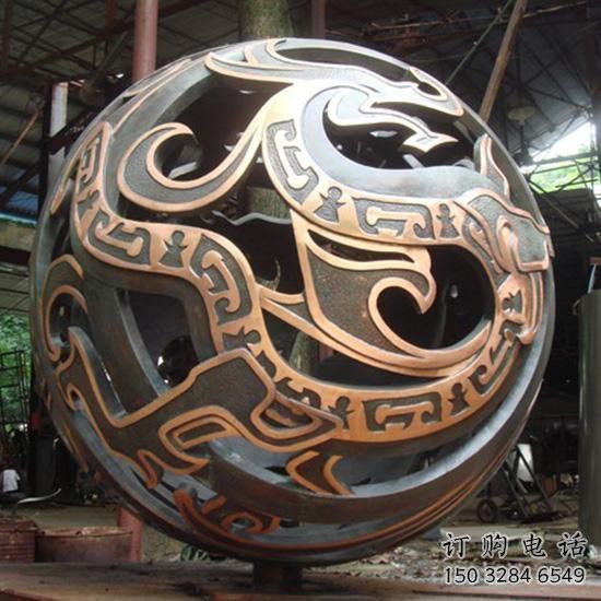 房地產圓球雕塑廠家 剪影鏤空擺件 鍛造不銹鋼圓球雕塑