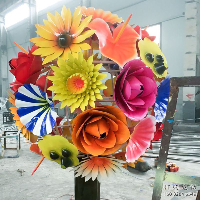 步行街花球雕塑廠家 戶外游樂場(chǎng)小品 鑄造不銹鋼花球雕塑