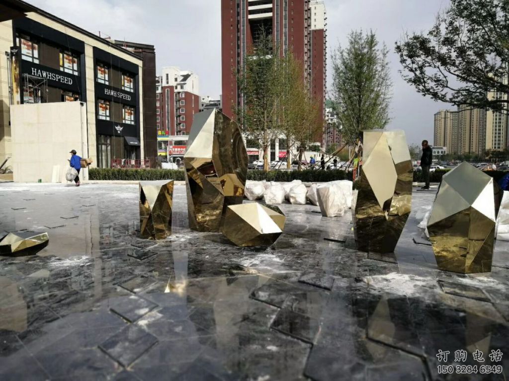 步行街石塊雕塑廠家 現代創意小品 戶外不銹鋼石塊雕塑