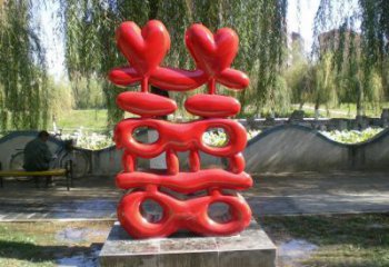 街頭喜字雕塑廠家 大型別墅區(qū)擺件 噴漆不銹鋼喜字雕塑