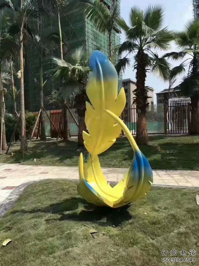 彩繪羽毛雕塑廠家 創(chuàng)意烤漆擺件 街頭不銹鋼羽毛雕塑