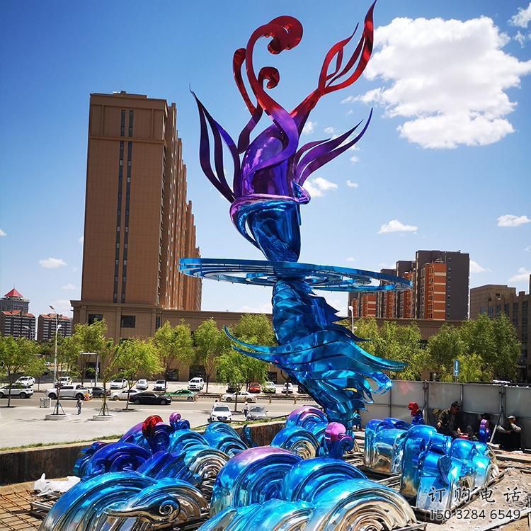 電鍍波浪雕塑廠家 戶外園林擺件 大型不銹鋼波浪雕塑生產