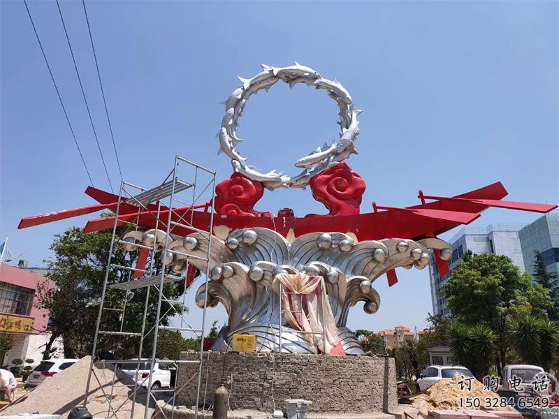 歐式波浪雕塑廠家 抽象公園擺件 現代不銹鋼波浪雕塑生產