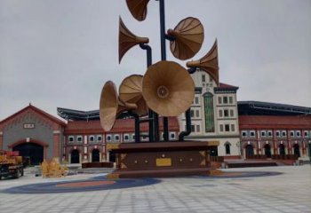 街頭喇叭雕塑廠家 大型別墅區(qū)擺件 創(chuàng)意不銹鋼喇叭雕塑