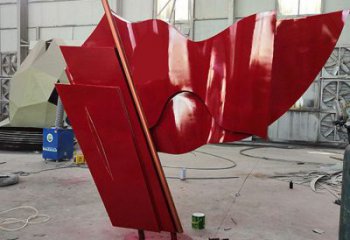 黨建紅旗雕塑廠家 異形烤漆小品 戶外不銹鋼紅旗雕塑