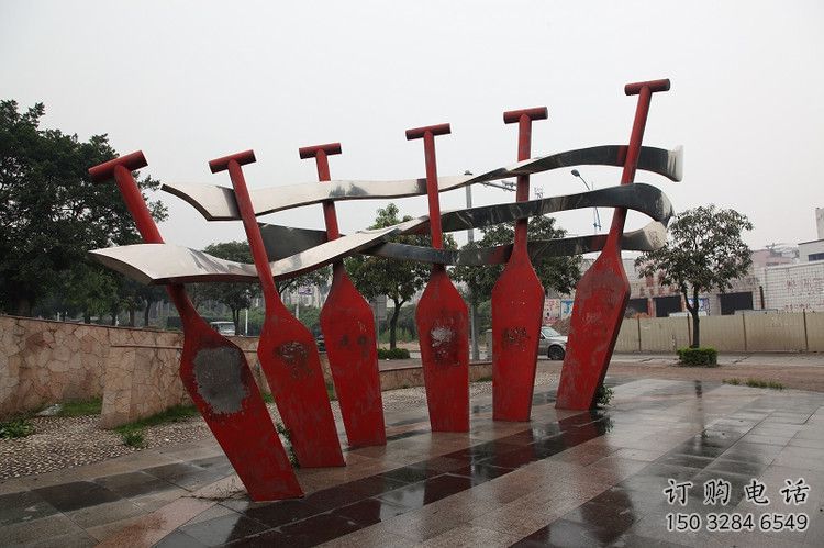 公園龍舟雕塑廠家 戶外擺件 大型不銹鋼龍舟雕塑生產