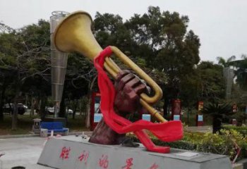 異形沖鋒號雕塑廠家 現代小品 創意不銹鋼沖鋒號雕塑