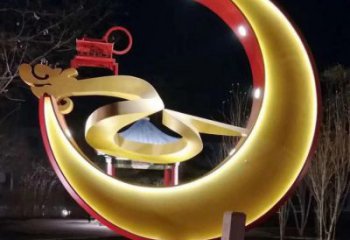燈光月亮雕塑廠家 戶外小品 商業(yè)街不銹鋼月亮雕塑