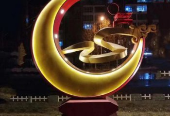 燈光月牙雕塑廠家 創意小品 商業街不銹鋼月牙雕塑