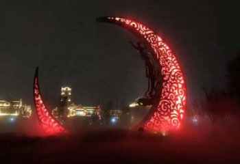 燈光月亮雕塑廠家 現代小品 商業街不銹鋼月亮雕塑