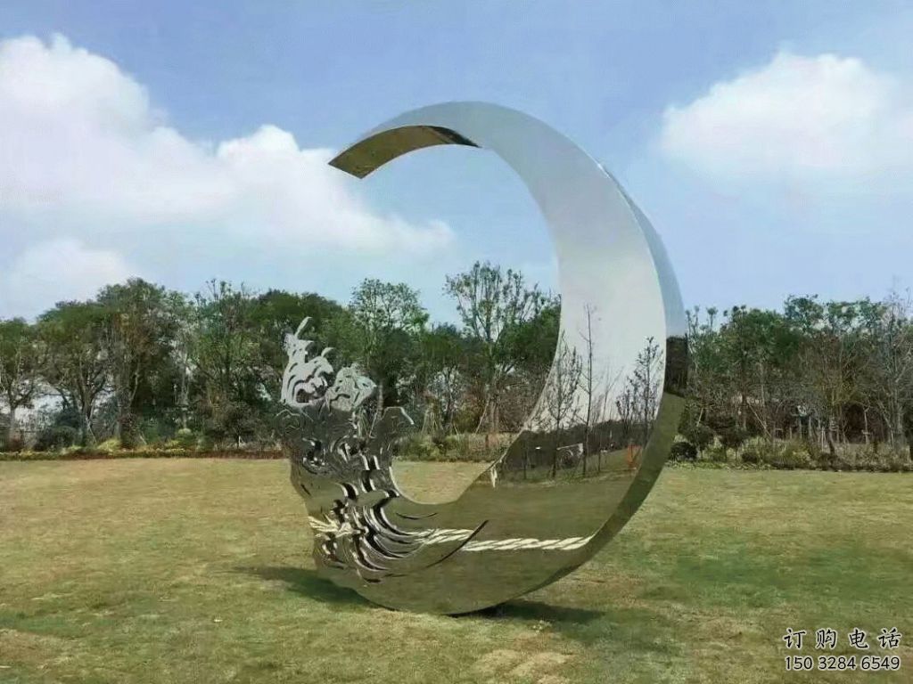 鏡面月牙雕塑廠家 大型擺件 創意不銹鋼月牙雕塑生產