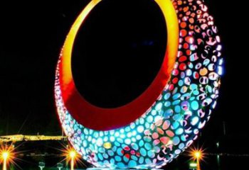 燈光圓月雕塑廠家 現代小品 商業街不銹鋼圓月雕塑制作