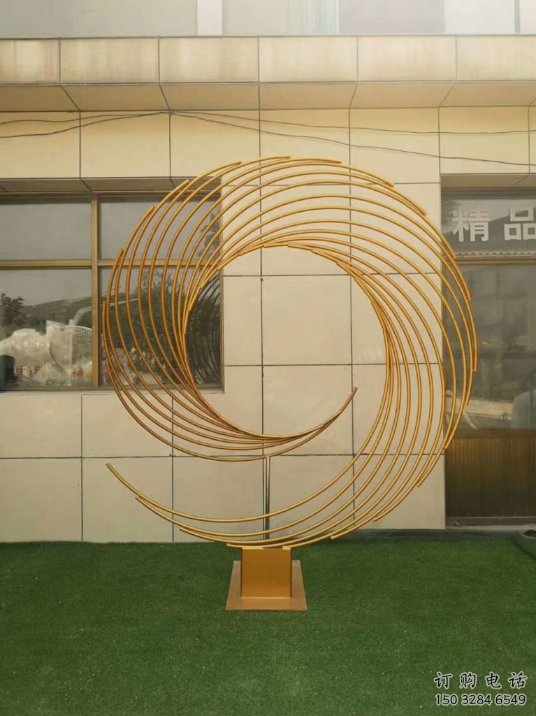 拉絲環形雕塑廠家 鏤空創意擺件 別墅區不銹鋼環形雕塑生產