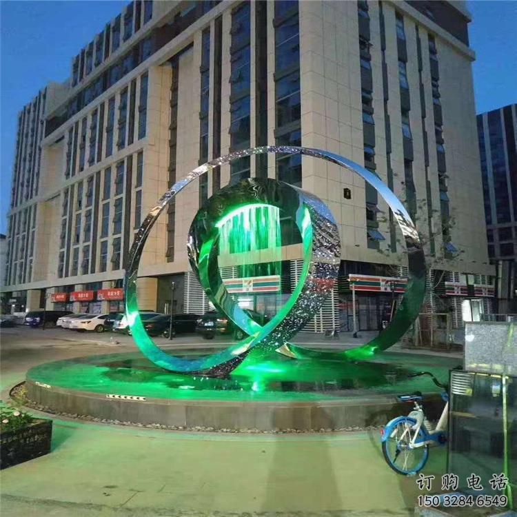 庭院圓圈雕塑廠家 現代燈光小品 鍛造不銹鋼圓圈雕塑生產