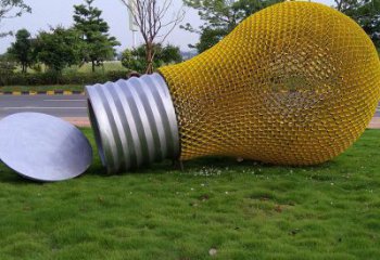 商業街燈泡雕塑廠家 現代擺件 大型不銹鋼燈泡雕塑生產