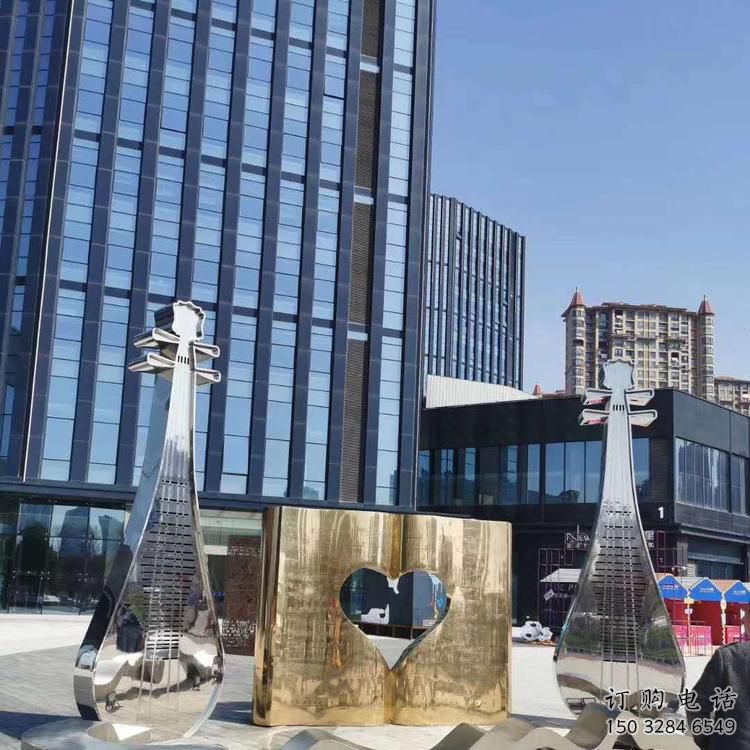 街道小提琴雕塑廠家 現代擺件 鏡面不銹鋼小提琴雕塑