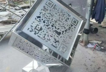 現代立方體雕塑廠家 大型別墅區擺件 鏡面不銹鋼立方體雕塑廠