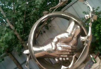 中式握手雕塑廠家 現代小品 企業不銹鋼握手雕塑廠