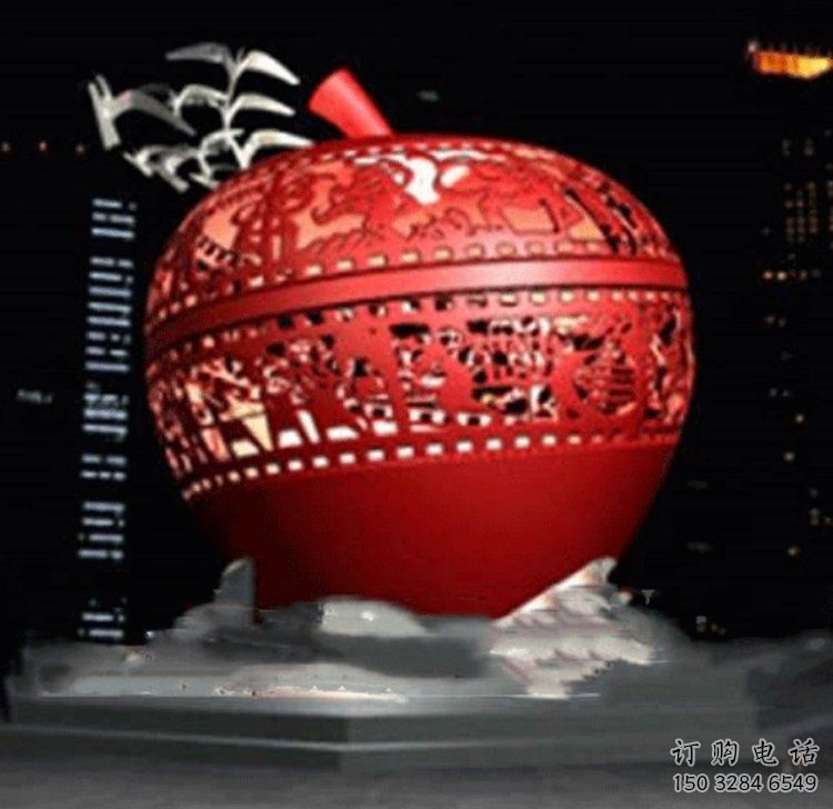 鏤空金蘋果雕塑廠家 園林小品 住宅小區(qū)不銹鋼金蘋果雕塑廠