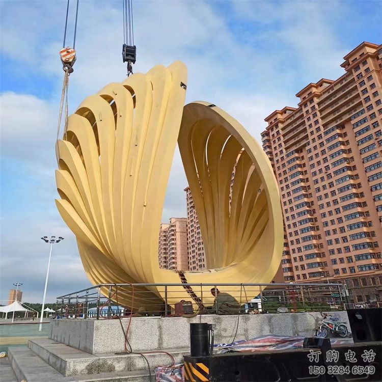 中式貝殼雕塑廠家 海洋生物小品 烤漆不銹鋼貝殼雕塑廠