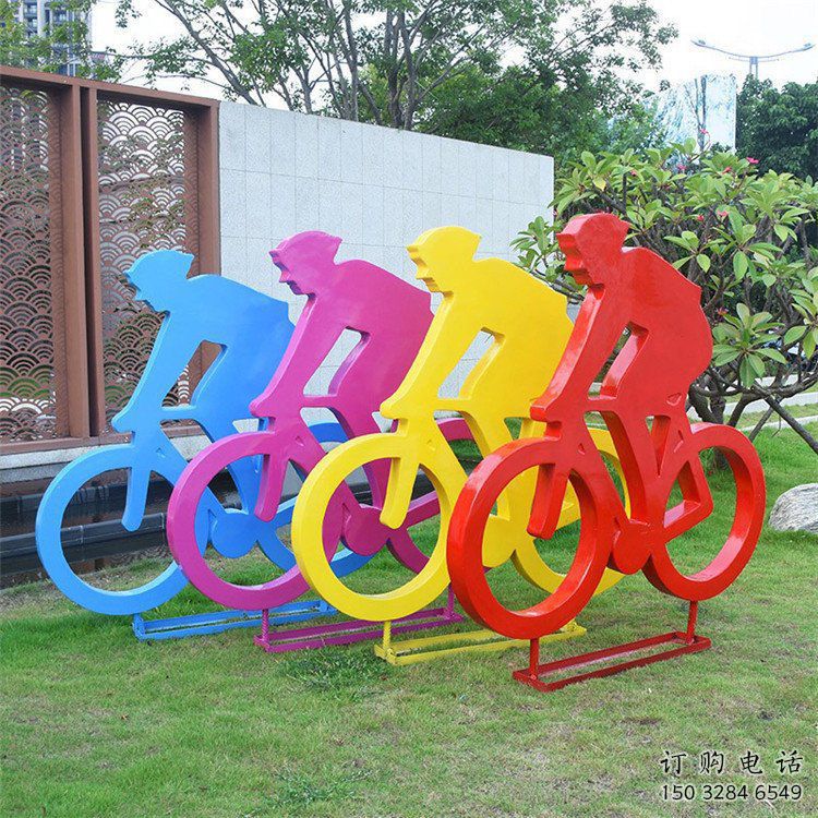 園林自行車雕塑廠家 烤漆小品 中式不銹鋼自行車雕塑廠