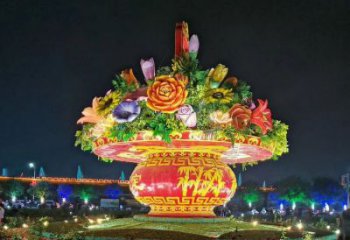 燈光花籃雕塑廠家 創(chuàng)意小品 商業(yè)街不銹鋼花籃雕塑定做