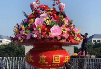 幾何花籃雕塑廠家 抽象小品 彩繪不銹鋼花籃雕塑價(jià)格