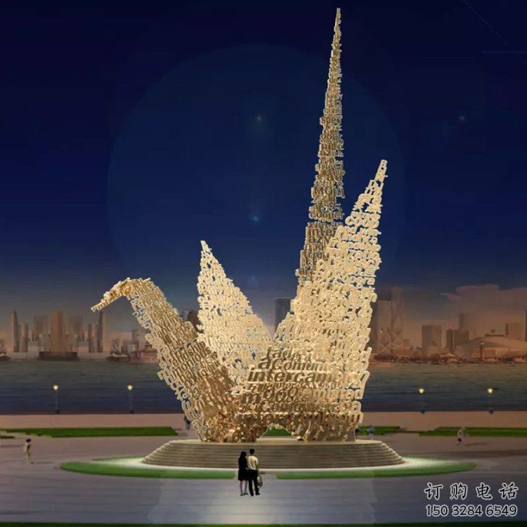 園林千紙鶴雕塑廠家 鏡面小品 中式不銹鋼千紙鶴雕塑生產