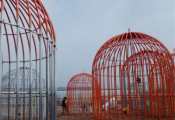 創意鳥籠雕塑廠家 抽象小品 公園不銹鋼鳥籠雕塑廠