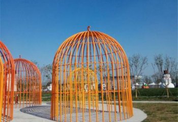 異形籠子雕塑廠家 現代小品 噴漆不銹鋼籠子雕塑廠