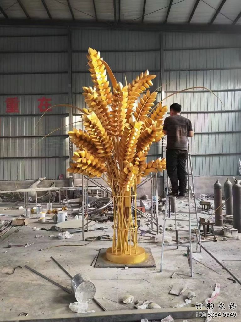 現代禾苗雕塑廠家 大型別墅區擺件 仿真不銹鋼禾苗雕塑廠