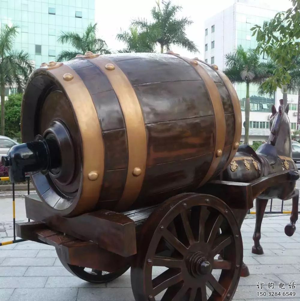 噴漆酒桶雕塑廠家 中式村口小品 草地酒桶雕塑廠