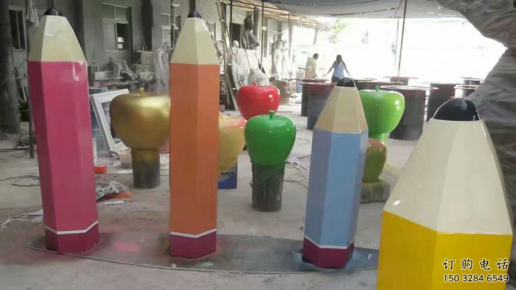 烤漆鉛筆雕塑廠家 幾何抽象小品 戶外不銹鋼鉛筆雕塑加工