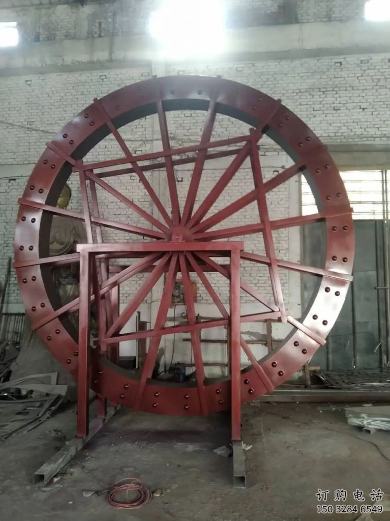 街頭水車雕塑廠家 大型別墅區擺件 仿古不銹鋼水車雕塑加工