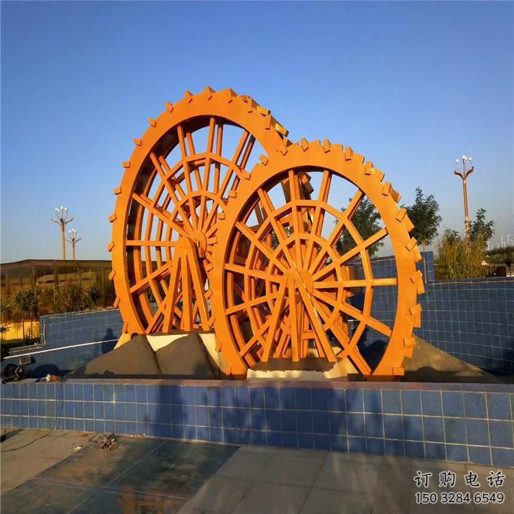 仿古水車雕塑廠家 公園廣場小品 房地產不銹鋼水車雕塑制作