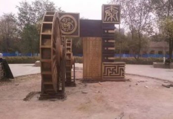 步行街水車雕塑廠家 游樂場小品 鑄造不銹鋼水車雕塑廠