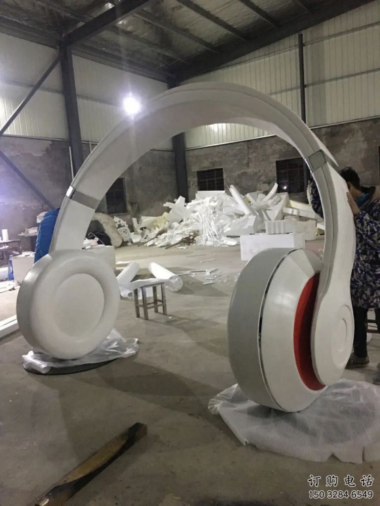 園林耳機(jī)雕塑廠家 公園音樂(lè)小品 中式不銹鋼耳機(jī)雕塑廠